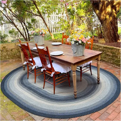 Miniatura 15 de Alfombra ovalada trenzada gris humo de 20 x 30 pulgadas, lavable para interiores y exteriores, decoración campestre para cocinas y entradas