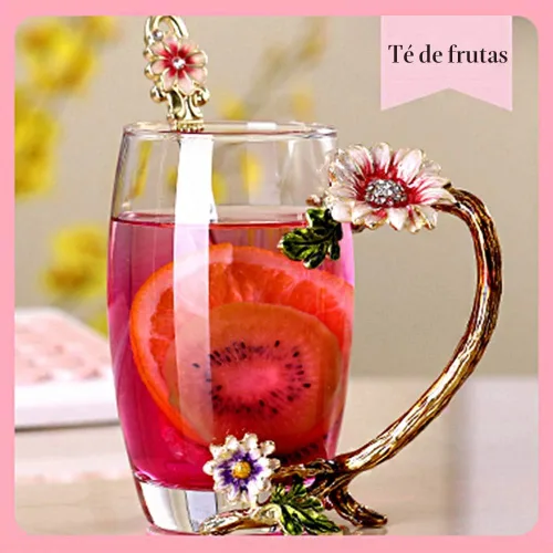 Miniatura 5 de Set de taza de té de cristal esmaltado con girasol sin plomo con cucharita, regalo para Navidad, día de San Valentín. El mejor regalo para tu madre