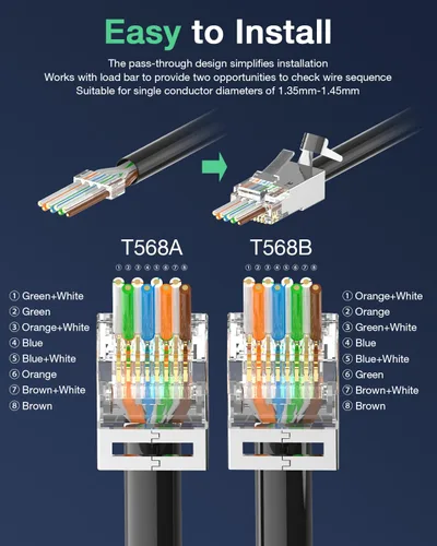 Miniatura 3 de VCELINK Conector CAT6A, conectores RJ45 pasan a través de CAT6A CAT7 blindado, chapado en oro de 3 clavijas con certificación UL, conector CAT7