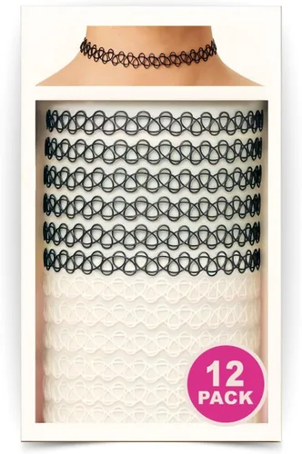 Miniatura 17 de BodyJ4You Juego de 12 gargantillas elásticas estilo tatuaje, accesorios y joyería de los años 90 y 2000, rosado, azul, verde, colorido, arcoíris