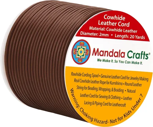 Miniatura 59 de Mandala Crafts Cordón Redondo de Cuero de Piel de Vaca Genuino Beige para Fabricación de Joyas Kumihimo Carrete de Cuerda de Cuero - Cordón