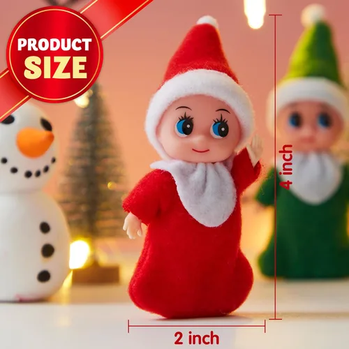 Miniatura 5 de JOYIN Navidad 2 piezas Muñeca pequeña de elfo con 1 elfo rojo y 1 elfo verde, accesorios de decoración festiva, regalo pequeño para niñas, niños