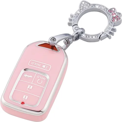 Pangpai - Funda para llavero rosa de Honda, funda de TPU suave con protección y llavero brillante compatible con Honda Accord Civic CRV Pilot
