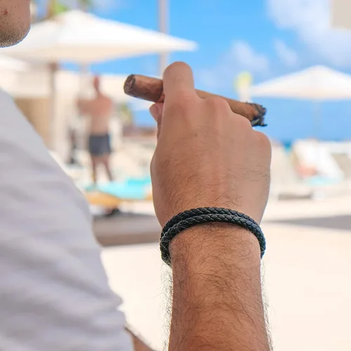 Miniatura 5 de Pulsera de cuero trenzada con cierre magnético de acero inoxidable para hombre, pulsera de cuero auténtico con cierre magnético