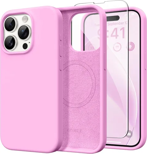 Miniatura 23 de GONEZ Funda de silicona para iPhone 14 Pro Max, compatible con MagSafe, con protector de pantalla + protector de lente de cámara, silicona líquida a