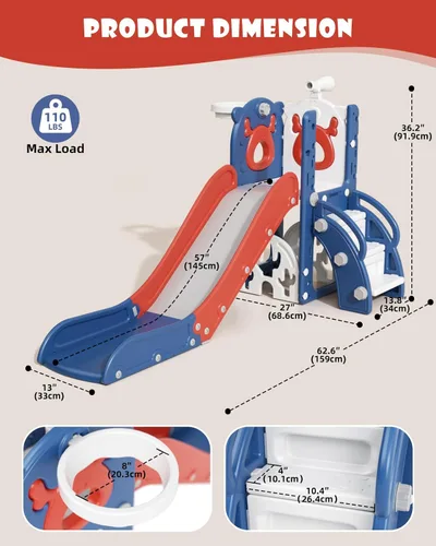 Miniatura 5 de XJD Tobogán 7 en 1 para niños pequeños de 12 a 36 meses, nueva actualización con golf, aro de baloncesto para juegos en interiores y exteriores