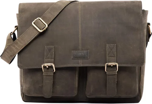 LEABAGS Maletines de cuero para hombre - Bolso Cambridge de cuero genuino para portátil de 15 pulgadas - Bolso de mensajero vintage