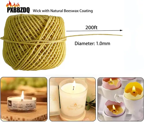 Miniatura 2 de PXBBZDQ Bobina de cera de abejas 100% orgánico con revestimiento de cera de abejas natural para hacer velas, velas DIY (200 pies, 0.039 in)