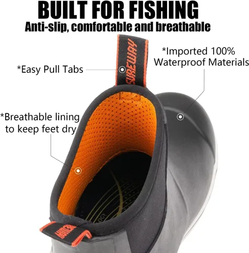 Miniatura 3 de SUREWAY Botas de cubierta profesionales antideslizantes para pesca y tobillo para hombre, botas de lluvia impermeables