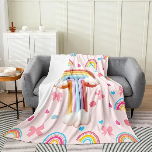 Miniatura 21 de Erosebridal Rainbow English Alphabet Fleece Throw Blanket 40"x50" - Ultra-Soft for Couch Sofa Bed,Cartoon Letters Flannel Blanket,Love Hearts Fuzzy