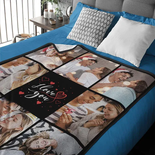 Miniatura 2 de TinyName Impreso en Estados Unidos, regalos personalizados con texto en inglés "I Love You" para novio, manta personalizada con fotos, manta