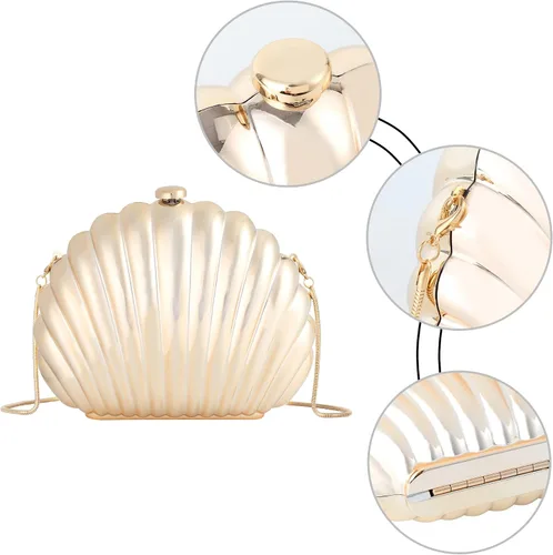 Miniatura 6 de Mini bolso de mano de noche de concha marina para mujer, correa de cadena, bolso cruzado