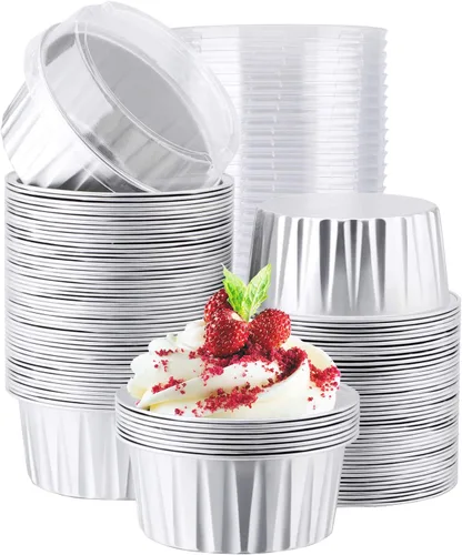 Miniatura 45 de EUSOAR Forros para cupcakes para hornear, 50 forros para magdalenas de 5 onzas, moldes de papel de aluminio desechables, recipientes de postre, 5