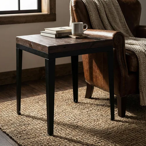 Miniatura 7 de Cortesi Home Omaha - Mesa auxiliar en madera maciza y meta, 22 pulgadas de alto, marrón oscuro