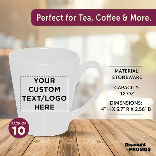 Miniatura 4 de DISCOUNT PROMOS Taza de café con leche de cerámica brillante personalizada de 12 onzas, juego de 10, paquete personalizado a granel, perfecta