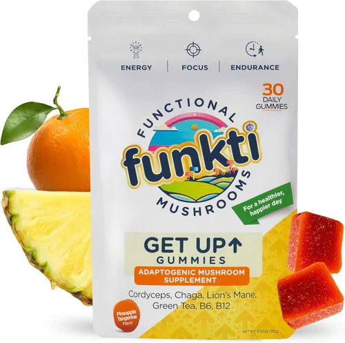 Focus - Gomitas de hongos para adultos, suplemento de hongos con Cordyceps, melena de león, chaga, B6, B12, té verde - Gomitas de levantarse, una