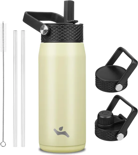 Miniatura 124 de Konokyo - Botella de agua aislada de 18 onzas, botellas deportivas de acero inoxidable con 3 tapas, verde militar