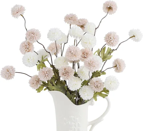 Miniatura 7 de DuHouse 6 piezas de flores artificiales de seda falsa pompón, mini rosa falsa pequeña con tallos para ramos de bodas, centros de mesa, jarrones, Café
