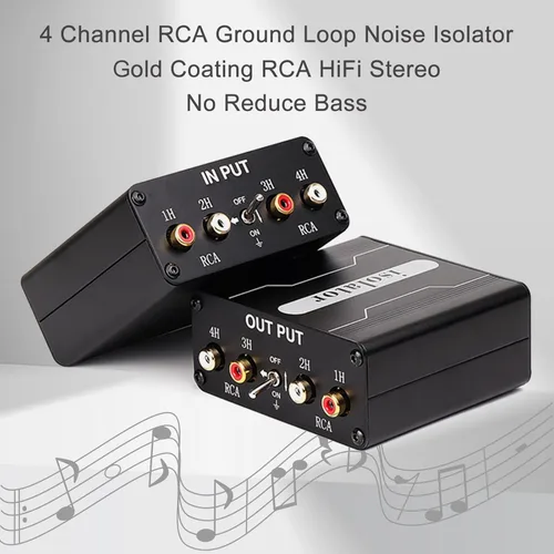 Miniatura 5 de Aislador de ruido de bucle de tierra RCA de 4 canales (sin reducir los graves) con revestimiento dorado, eliminador de sonido de altavoz, filtro