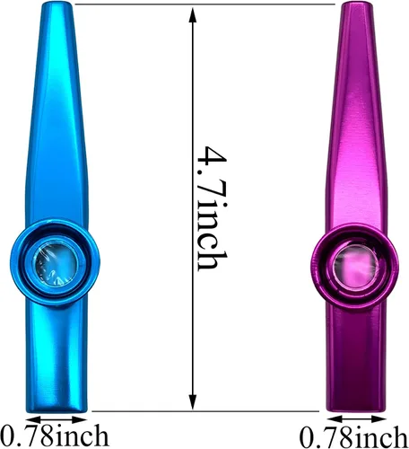 Miniatura 3 de FSHANEE Paquete de 2 instrumentos musicales Kazoos (azul, morado) con 6 flautas de membrana de diafragma todo en una caja de regalo Azul y púrpura