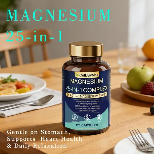 Miniatura 6 de Complejo de magnesio 25 en 1 Mezcla absorbible multiforma para apoyo nutricional diario, 120 cápsulas veganas (1)