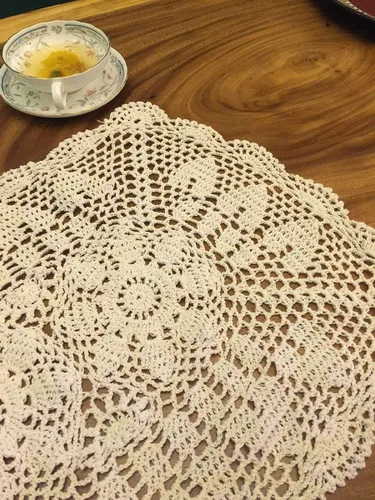 Miniatura 6 de Pasillos de mesa de algodón de ganchillo hechos a mano, color beige, pañuelos rectangulares, 16 x 35 pulgadas.