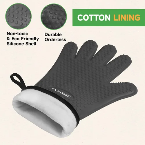 Miniatura 6 de GEEKHOM Guantes de Barbacoa Resistentes al Calor Manoplas de Horno - Guantes de Silicona para Parrilla con Protección de Brazo de 13.7" - Agarrador