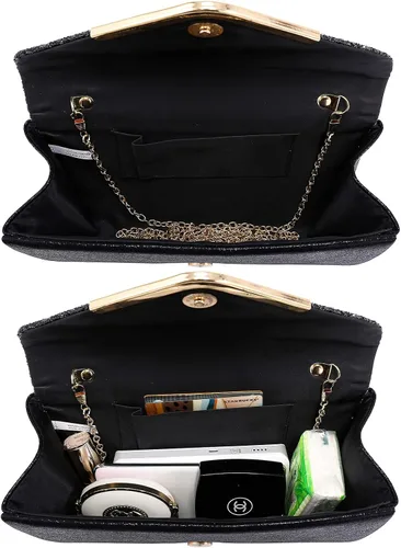 Miniatura 6 de Dasein Bolsos de noche para mujer, bolsos de mano formales para bodas, fiestas, bailes, bolsos con correa para el hombro y solapa con purpurina