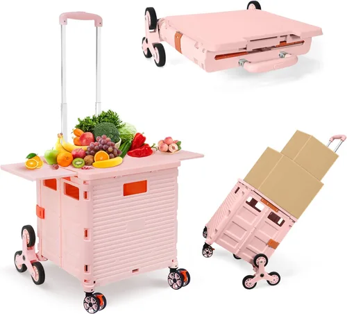 Miniatura 38 de Carrito plegable con ruedas, resistente al desgaste, sin ruido, carrito de compras con ruedas para comestibles, caja de herramientas de Caqui