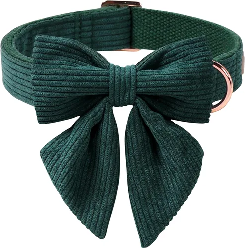 Miniatura 25 de Collares Verdes para Perros Pequeños, Lindo Collar de Pana para Perro con Corbatín, Hebilla de Metal de Seguridad, Collares Ajustables