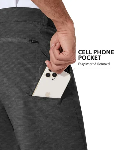 Miniatura 4 de PULI Vestido corto de golf elástico para hombre, de secado rápido, casual, ligero, frente plano, de 10 pulgadas, pantalones cortos híbridos