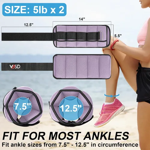 Miniatura 2 de VBSD Pesas de tobillo ajustables para hombres y mujeres, 2, 4, 6, 8, 10 libras, 1 par de correas de peso para piernas, juego de pesas de tobillo