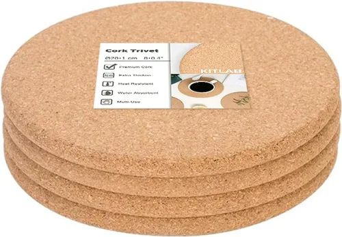 Salvamanteles de corcho, paquete de 4 salvamanteles de corcho grueso de alta densidad para platos calientes, salvamanteles grandes de 8 pulgadas