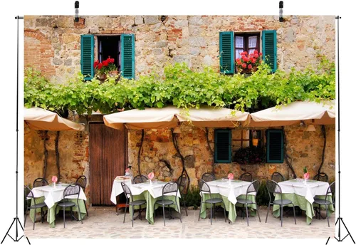 Miniatura 3 de Telón de fondo de tela de 5 x 3 pies para fotografía de boda, telón de fondo de piedra de la Toscana, telón de fondo para restaurante y mesas