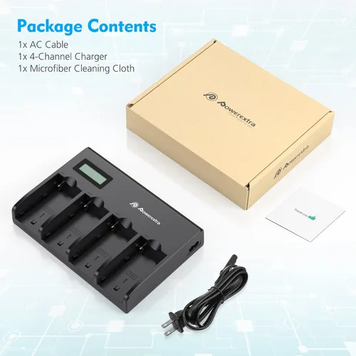 Miniatura 7 de Powerextra Cargador de batería de 4 canales con pantalla LCD para cámara Sony NP-F970, NP-F960, NP-F950, NP-F930, NP-F770, NP-F750, NP-F570, NP-F550