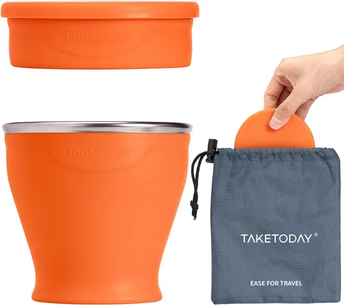 Miniatura 16 de TakeToday 2PCS Collapsible Travel Cup 8 oz - Silicone Foldable Water Cup, BPA-Free with Lid & Waterproof Bag - Drinking Cup Set for Camping