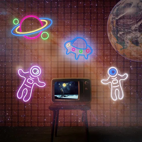Miniatura 5 de Letrero de neón LED de planeta, luces de neón Saturno para dormitorio, alimentadas por USB, con interruptor de 16 x 11 pulgadas, decoración de pared