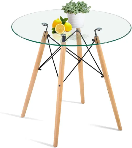 Mesa de comedor redonda pequeña de 31.5 pulgadas para 4 personas, cocina, hogar, ocio, patas de madera, vidrio