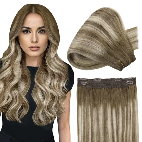 Miniatura 51 de Fshine - Extensiones de cabello humano con clip, de 16 pulgadas, con clip, color marrón chocolate, mezcla de rubio caramelo, extensiones de cabello