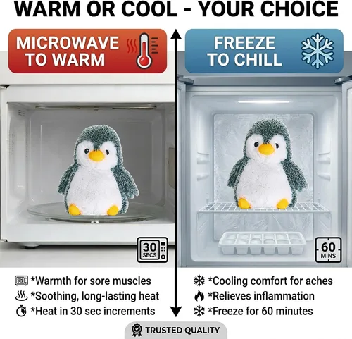 Miniatura 3 de Peppy Penguin - Animal de peluche con peso y apto para microondas – Peluche térmico para calidez – Juguete lindo, suave y acogedor para adultos