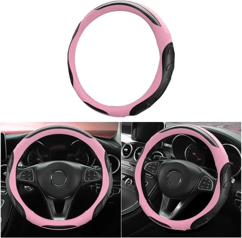 Miniatura 12 de LoyaForba Funda de volante de fibra de carbono para coche, cuero de microfibra transpirable para mujeres y hombres, protector de volante Café