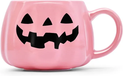 Miniatura 11 de Taza de calabaza negra de Halloween de 12 onzas, taza de café de cerámica Jack O'Lantern con cara dorada, regalos espeluznantes y lindos