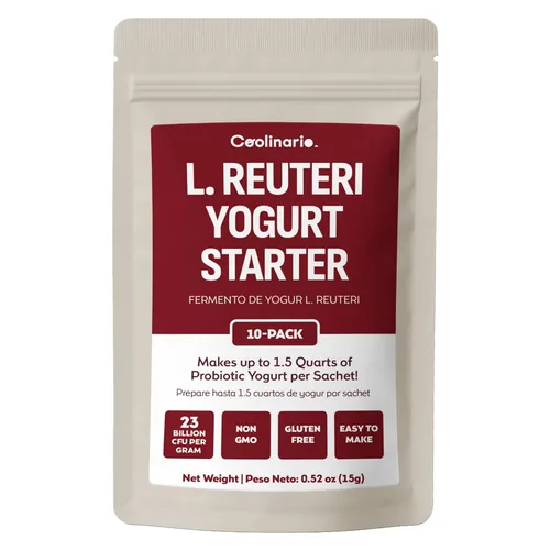 Coolinario L Reuteri - Iniciador de yogur (paquete de 10, bolsitas de 0.05 onzas), cultivo de yogur con probióticos Lactobacillus Reuteri | Cremoso