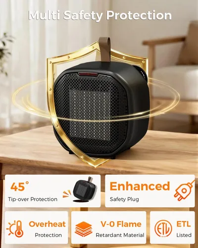 Miniatura 5 de Electactic Calentador de Espacio Cerámico Pequeño Portátil con Termostato, Calentador de Espacio Eléctrico para Interiores de 1200W con Ventilador