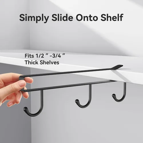 Miniatura 5 de ECROCY Ganchos para tazas para gabinete, enganche en estante y solo se ajusta a gabinete plano sin borde, 3 piezas, soporte para tazas sin