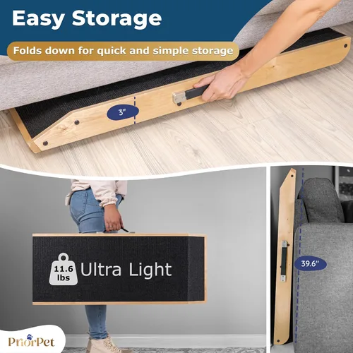 Miniatura 7 de Rampa para perros para sofá – Antideslizante, construcción resistente, rampa para perros plegable – Soporta hasta 200 libras – Ajustable de 7'' a