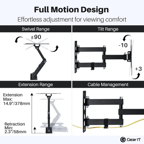 Miniatura 3 de GEARit Soporte de pared para TV (TV de 23 a 43 pulgadas) hasta 66 libras – Movimiento giratorio completo, inclinación, brazo articulado, Vesa 75 100