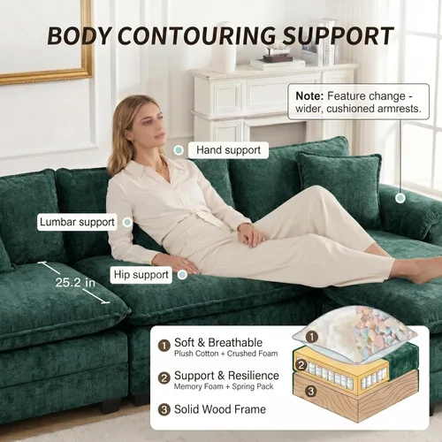 Miniatura 3 de Sofá modular modular de felpilla beige de 78 pulgadas para sala de estar, sofá modular de felpilla beige para sala de estar, sofás para sala