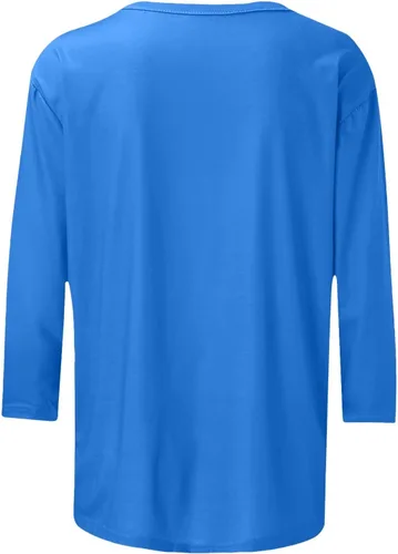 Miniatura 4 de Camisas de manga 3/4 para mujer, blusas casuales de verano 2026, cuello redondo, estampado floral, lindas, blusas holgadas 02 azul
