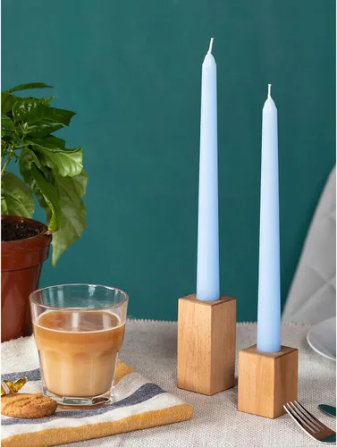 Miniatura 5 de CANDWAX Juego de 4 velas cónicas de 8 pulgadas, velas sin goteo, para cenas, fiestas o bodas, color azul claro